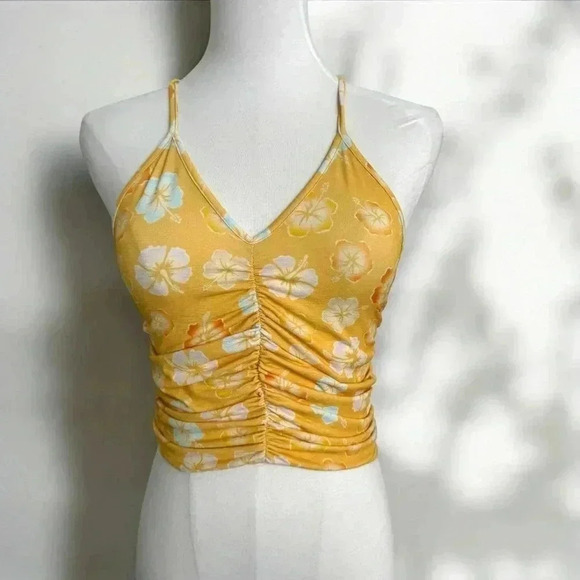 Urban outfitters cropped tank top tropical beach girl ruched M - Picture 1 of 6